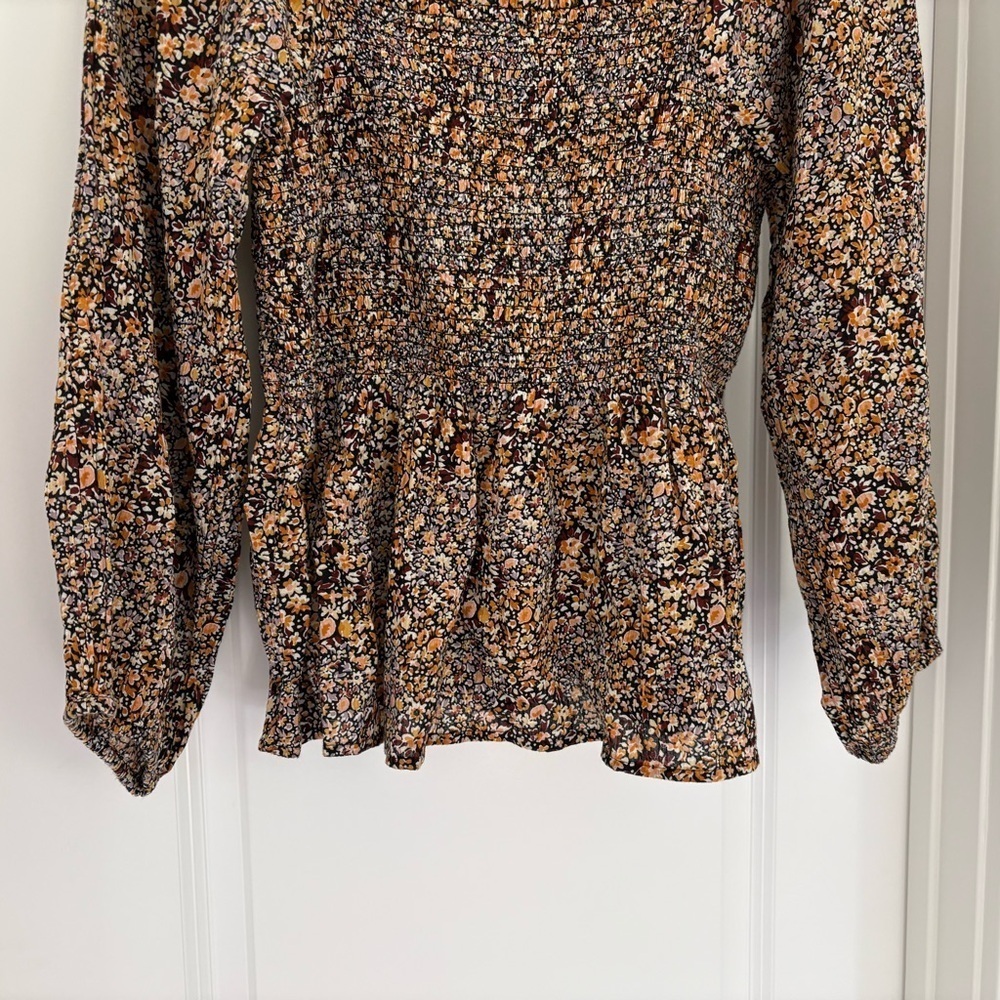 Madewell Lucie Smocked Babydoll Floral Long Sleeve Top size 10/M Cottagecore - Picture 4 of 6